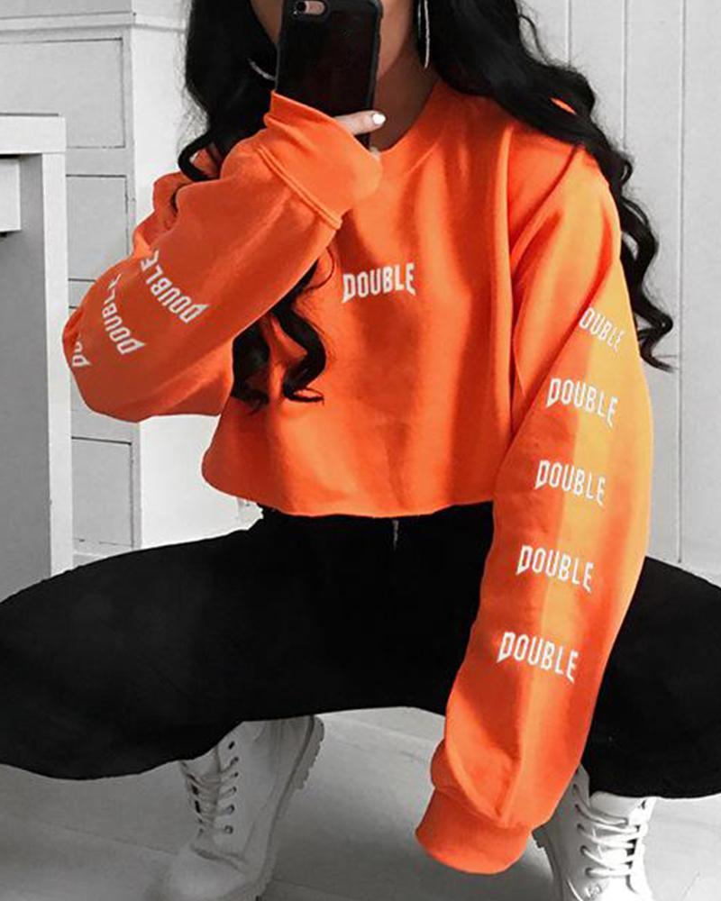 Outlet26 Oversized Letter Print Crop Sweatshirt orange