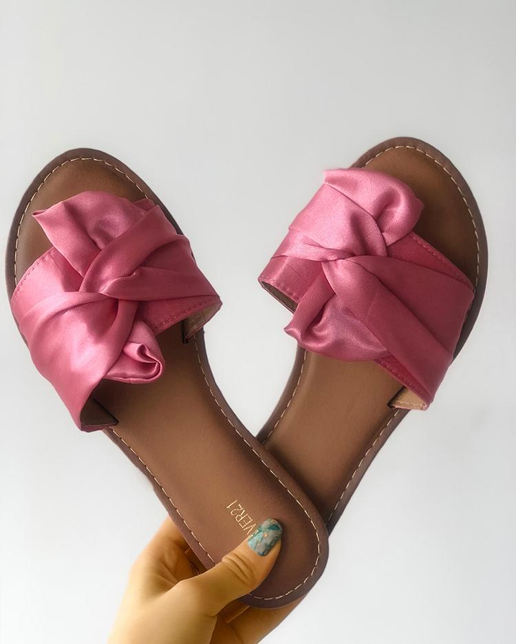 Satin Knot Design Single Strap Flat Sandals