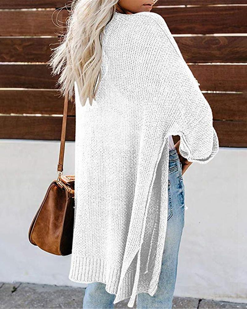 Solid Open Front Knitting Cardigan