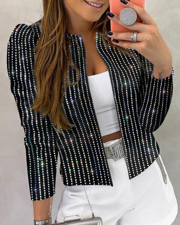 Sequins Striped Long Sleeve Coat