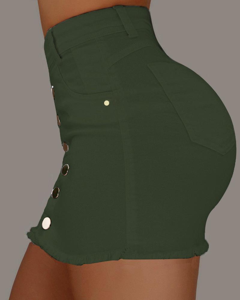 High Waist Pocket Button Design Denim Skirts