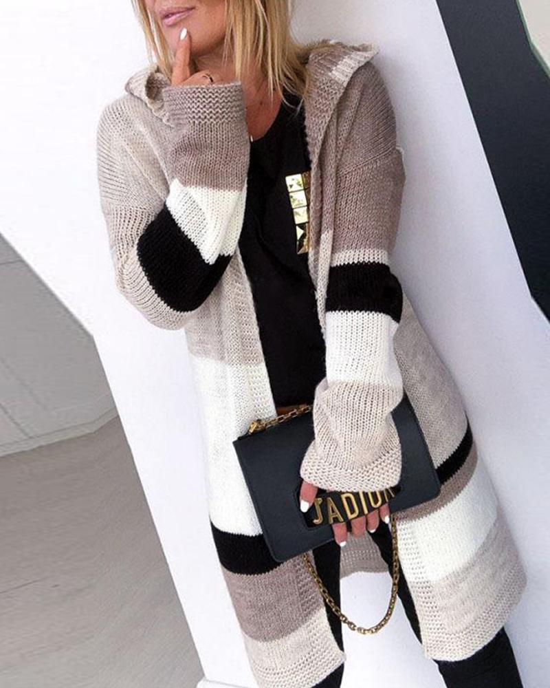 Outlet26 Open Front Patchwork Knit Cardigan gray