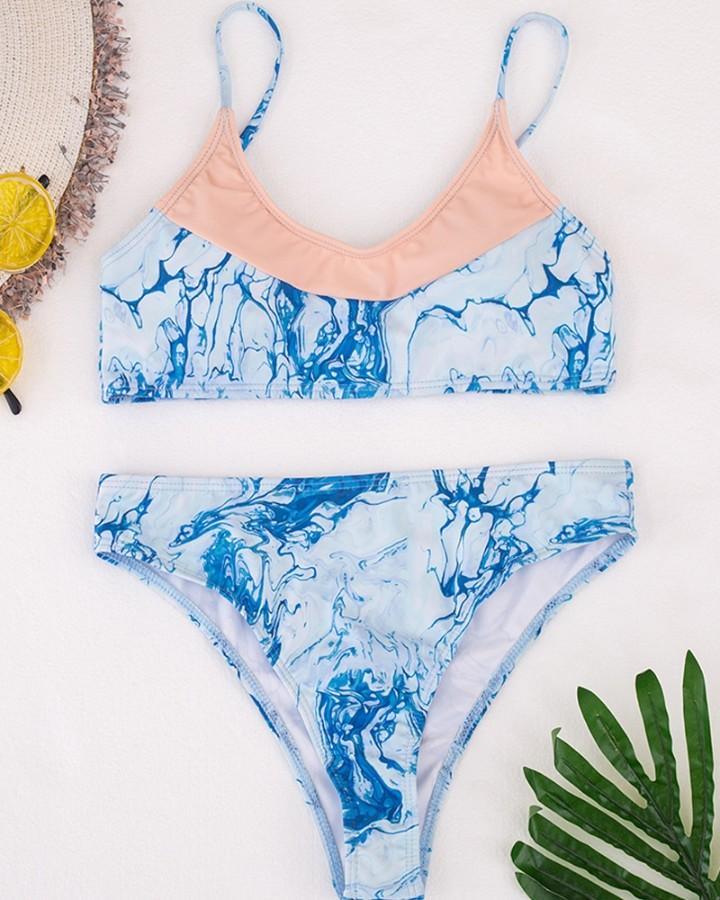 Tie Dye Print Backless Bikini Set