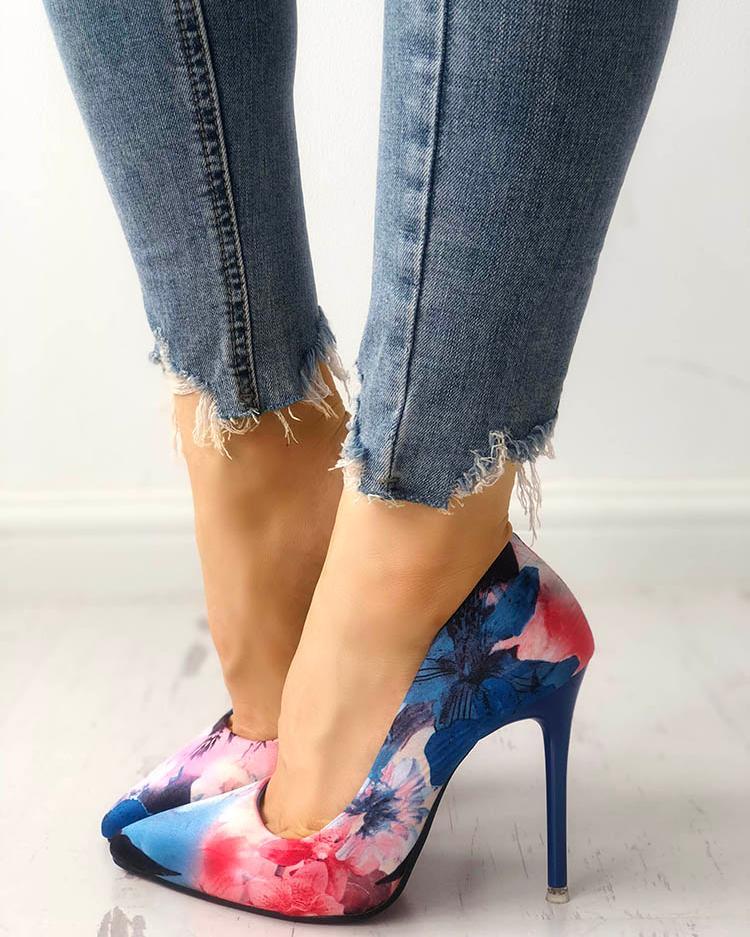 Floral Print Pointed Toe High heels