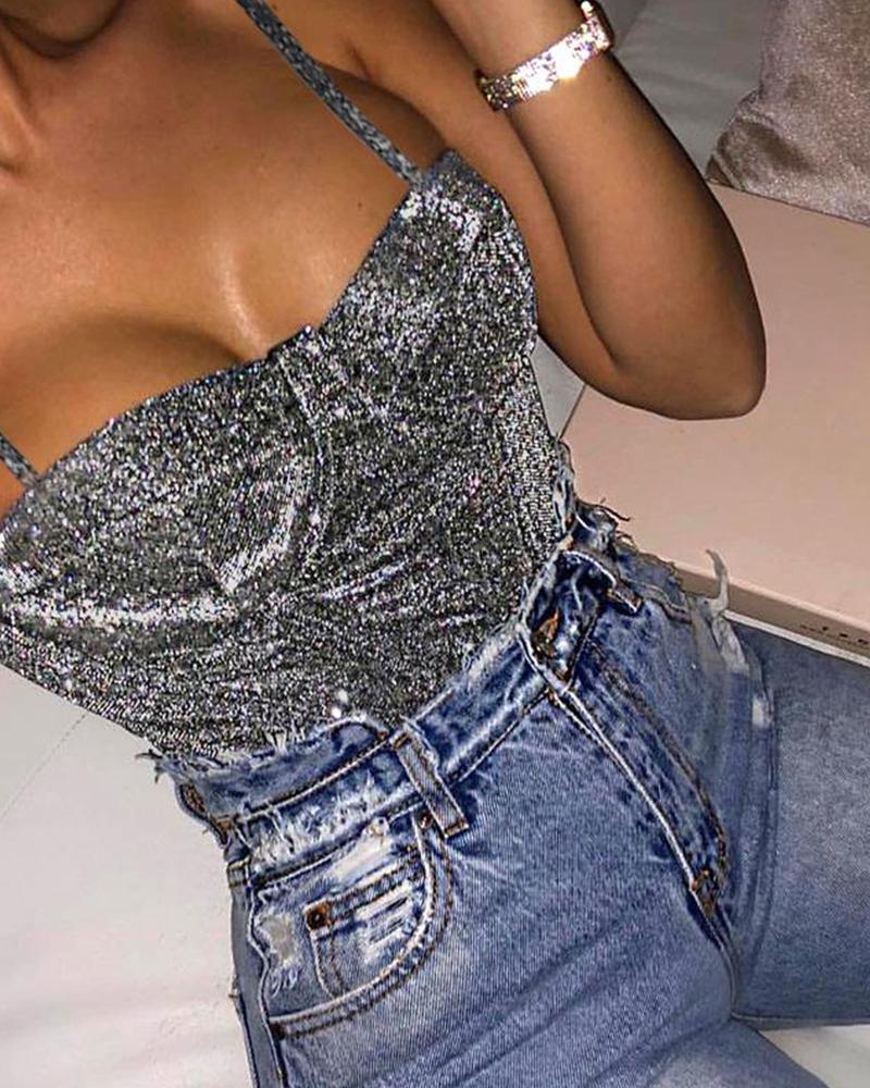 Outlet26 Glitter Bustier Detail Top silver