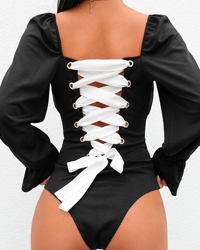 Sexy Open Back Lace-Up Bodysuit