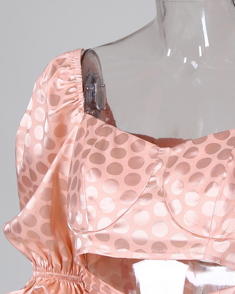 Pink Front Tie Puf Sleeve Crop Top