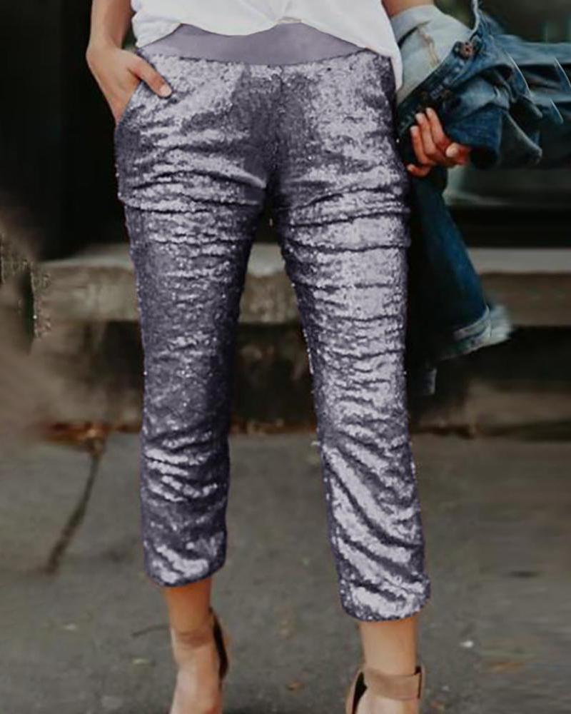 Outlet26 Sexy Patchwork Sequins Pants silver