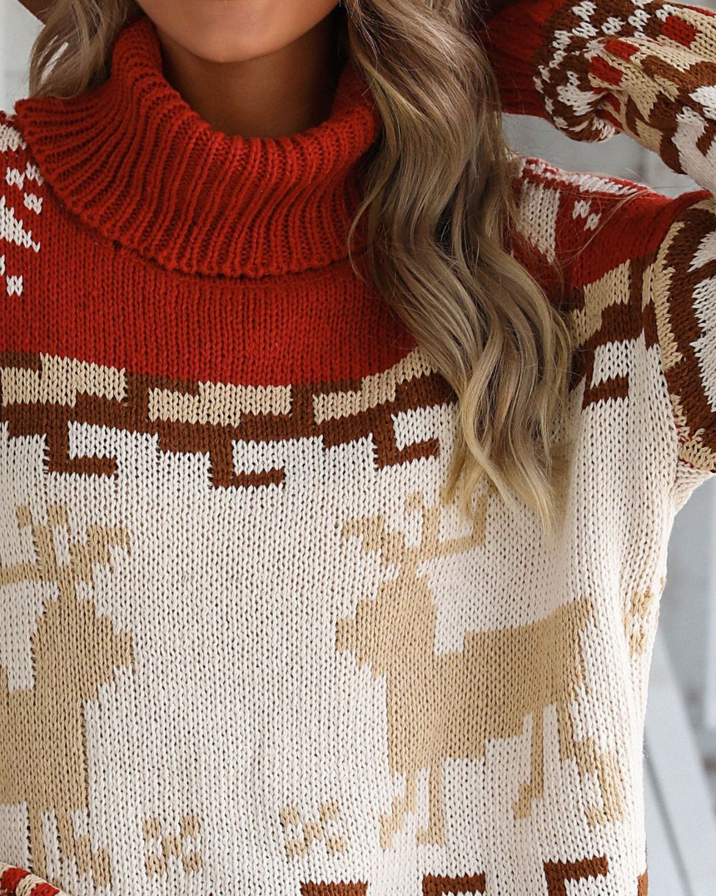 Christmas Reindeer Pattern Colorblock Ugly Sweater