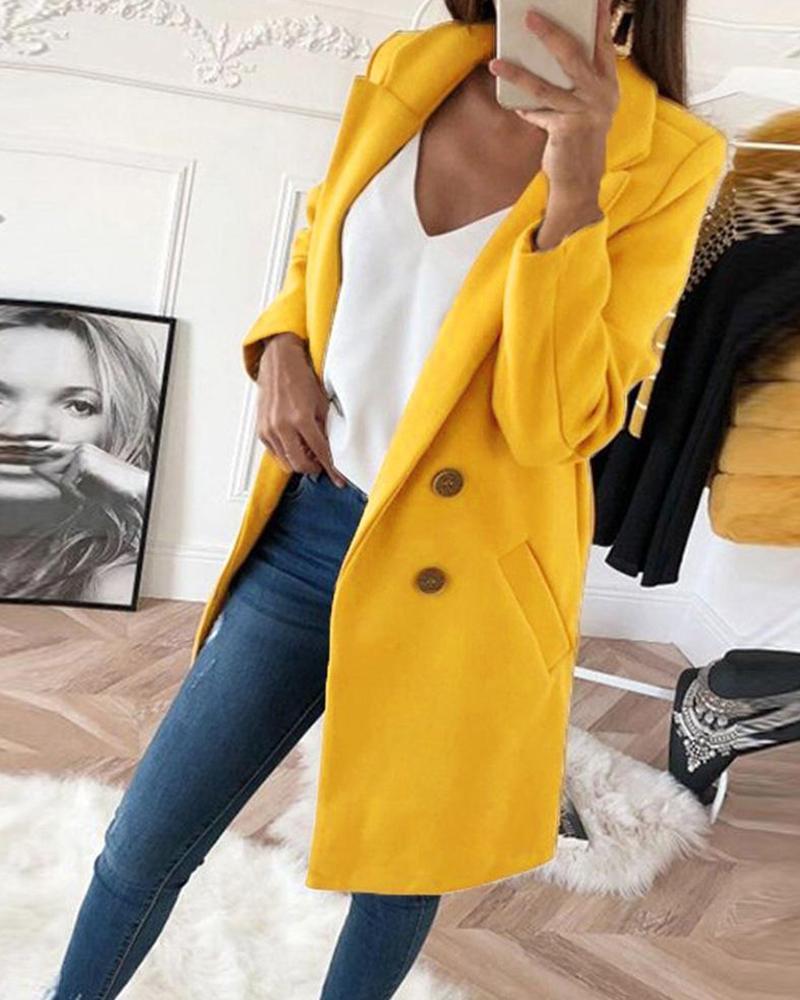 Outlet26 Button Detailed Shawl Collar Coat yellow