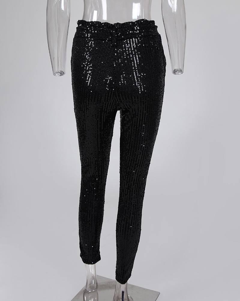 Sequins Belted Pencil Pant