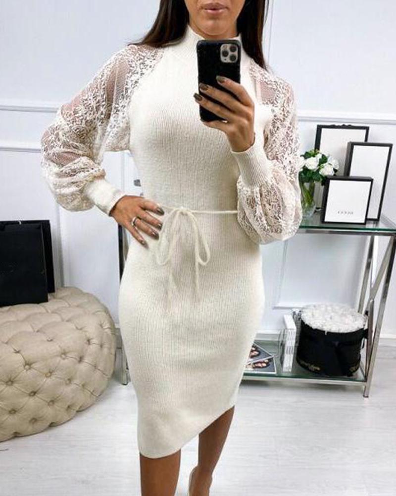 Outlet26 Embroidered Mesh Sleeve Midi Dress white