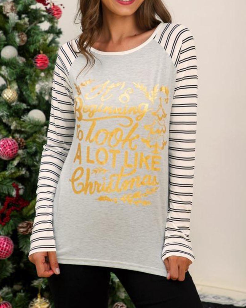 Outlet26 Long Striped Sleeve Holiday Top gray
