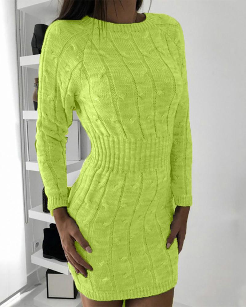 Solid Long Sleeve Tight Waist Sweater Dress