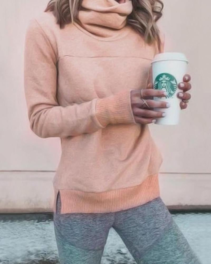 Outlet26 Solid High Neck Long Sleeve Sweatshirt pink