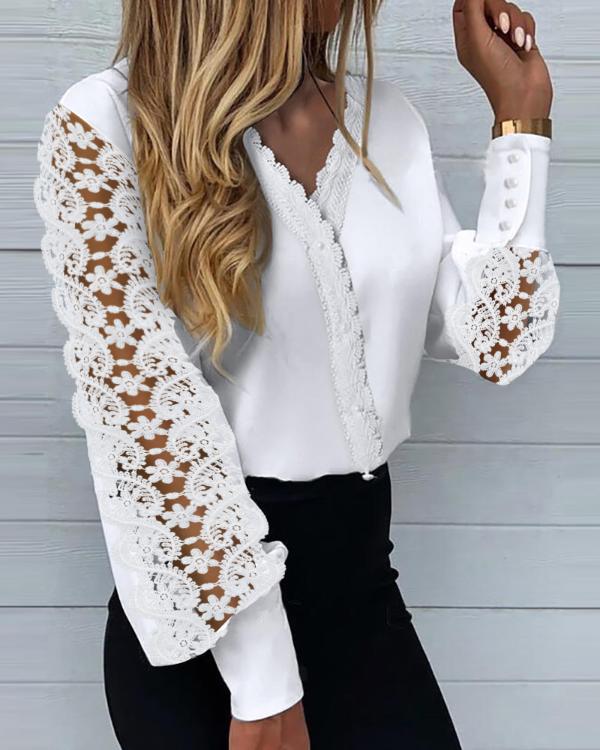 Hollow Out Lace Long Sleeve Shirt