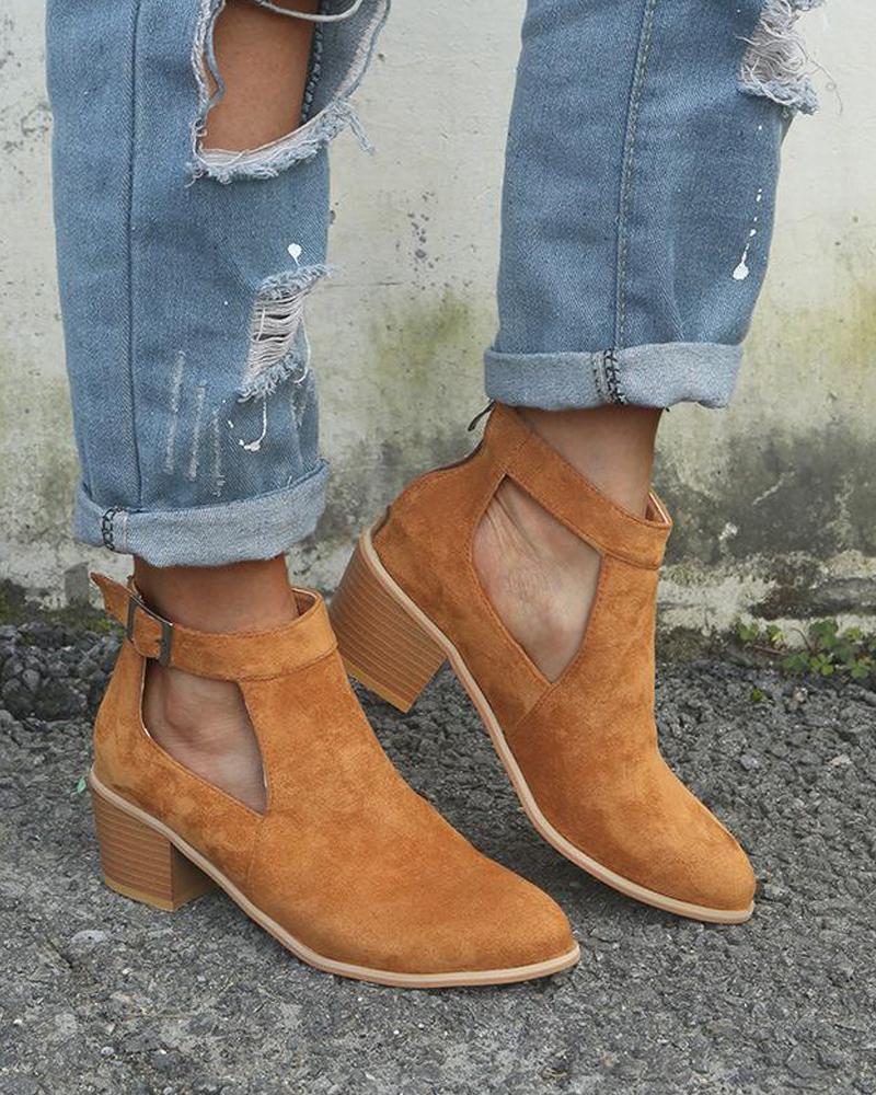 Solid Cutout Belted Ankle Bootie