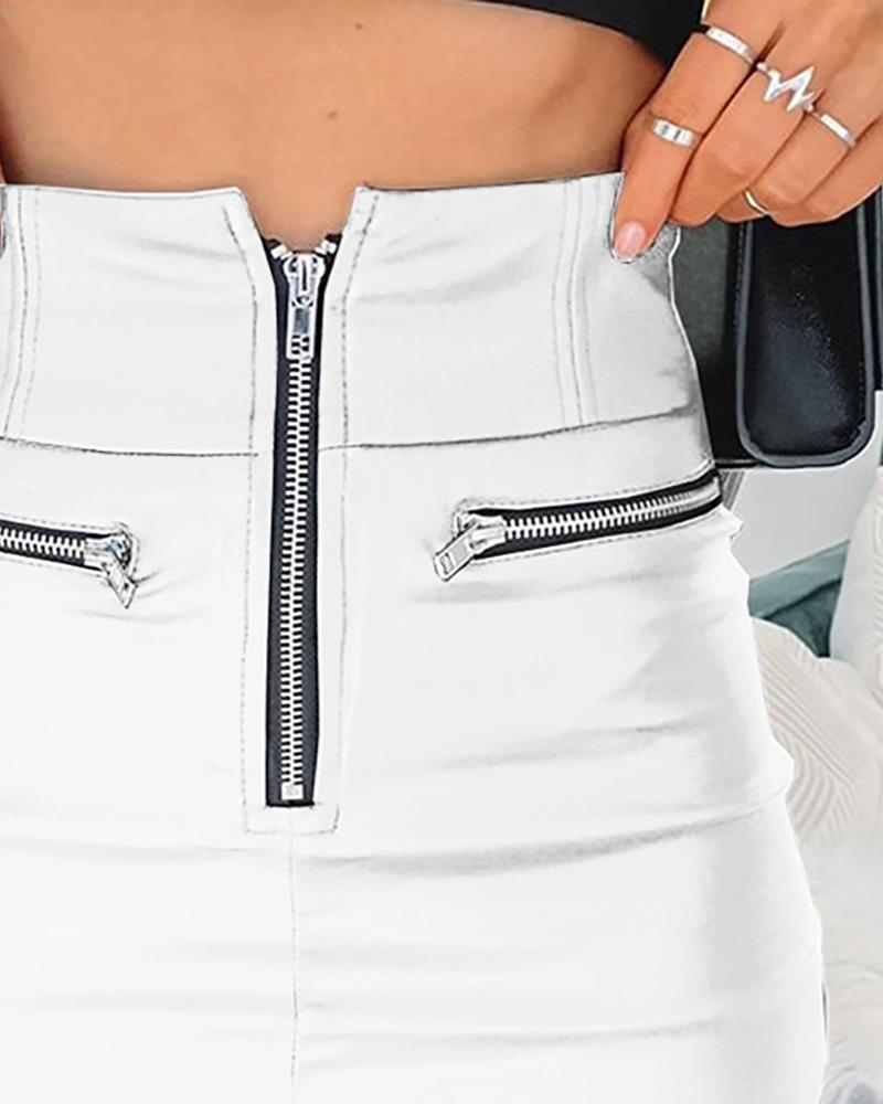 Zipper Design High Waist Mini Skirt
