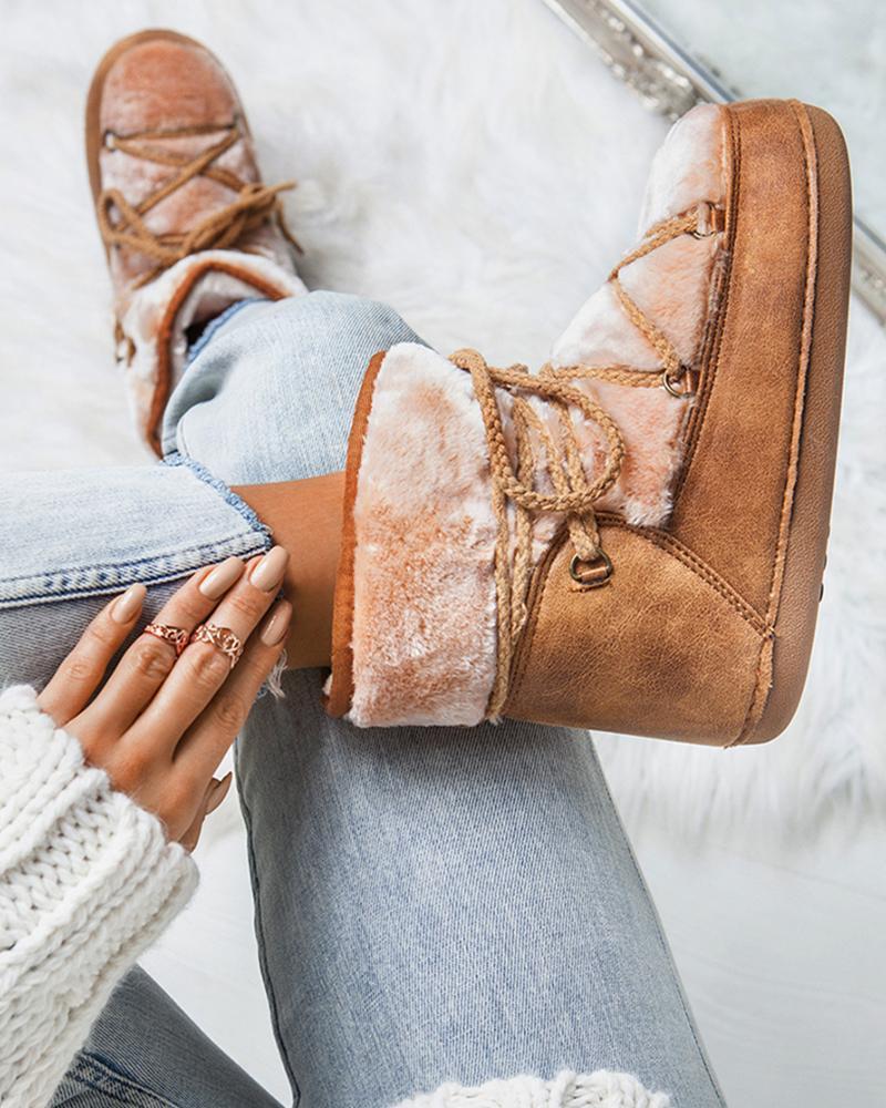 Outlet26 Faux Fur Lined Winter Boots Apricot