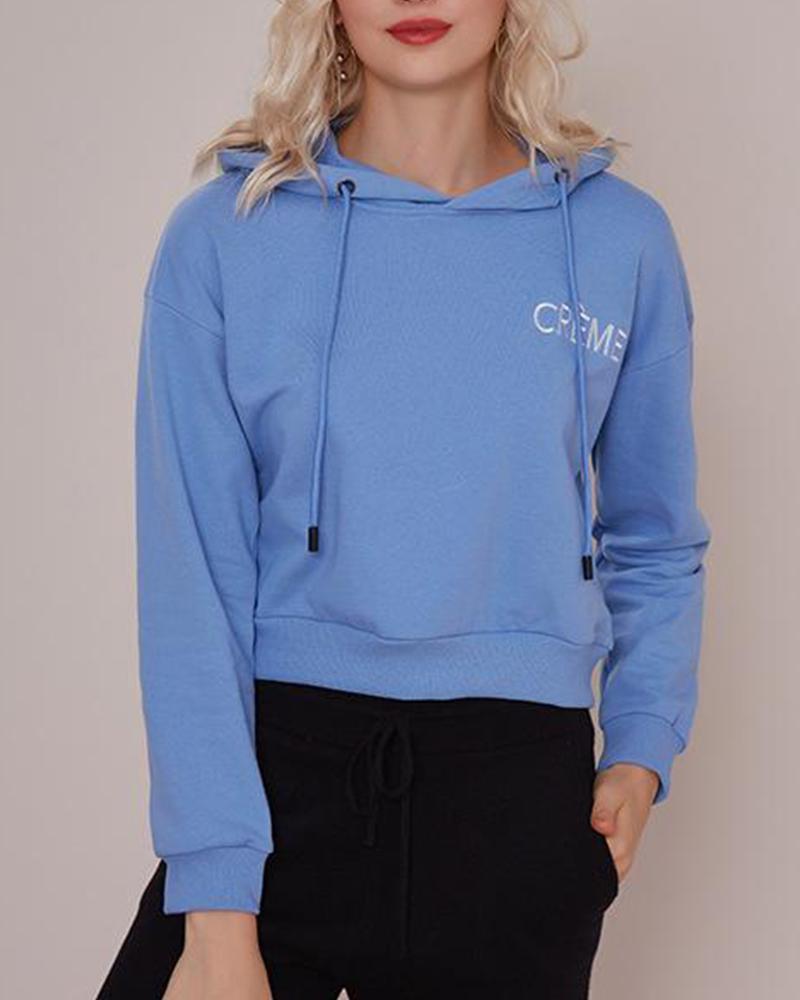 Embroidered Letter Long Sleeve Hoodie