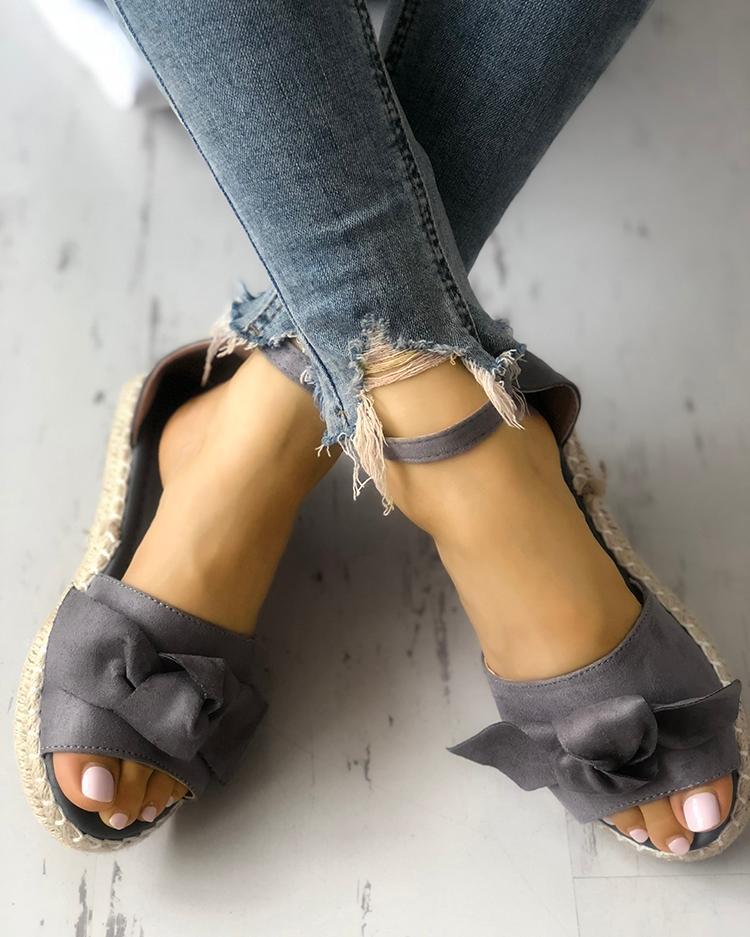 Outlet26 Bowknot Embellished Espadrille Flat Sandals gray