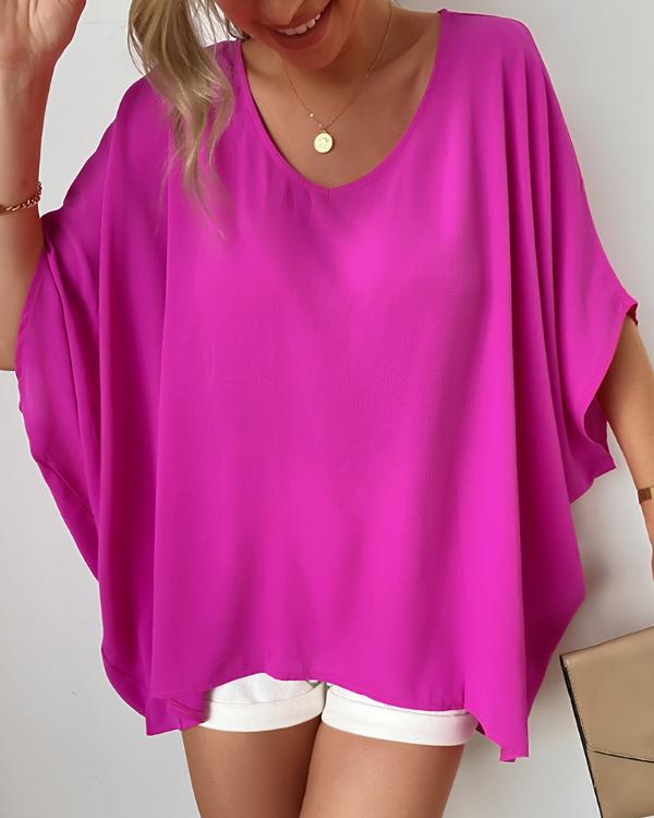 Print Batwing Sleeve Casual Blouse