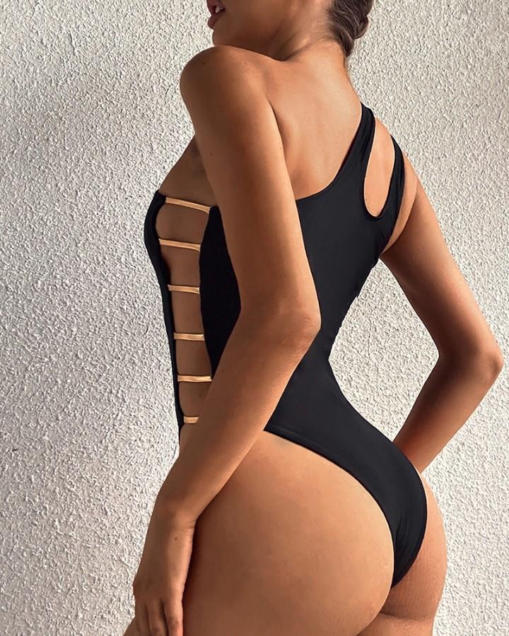 One Shoulder Ladder Cutout One Piece Swimsuit