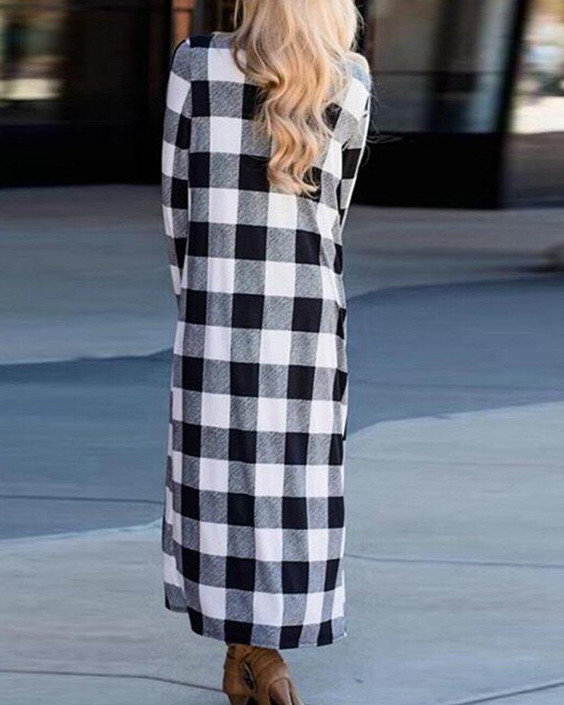 Plaid Open Front Duster Cardigan