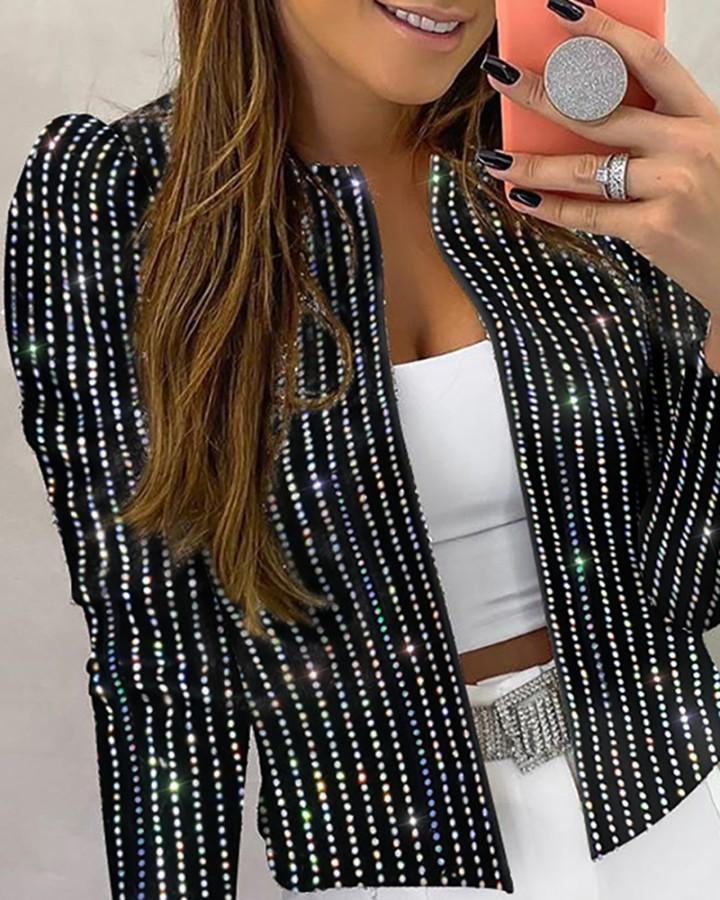 Sequins Striped Long Sleeve Coat