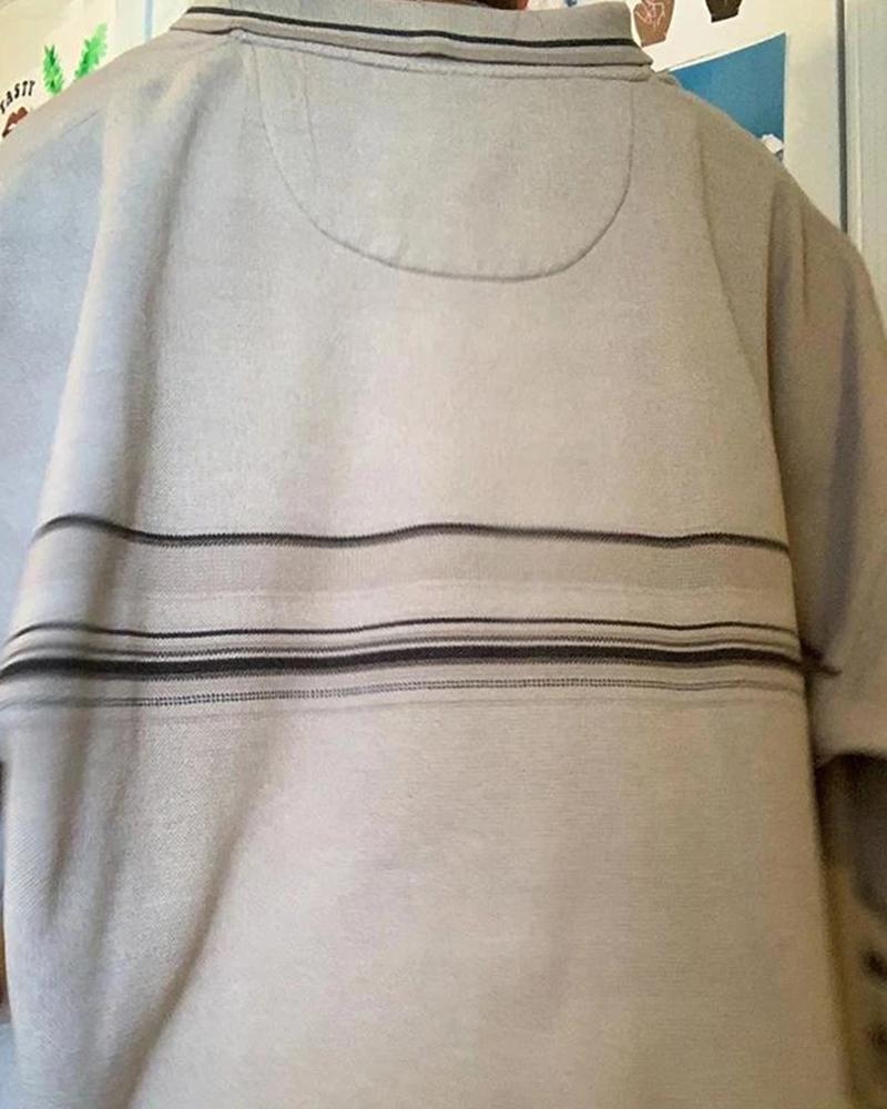 Button Neck Striped Loose Sweatshirt
