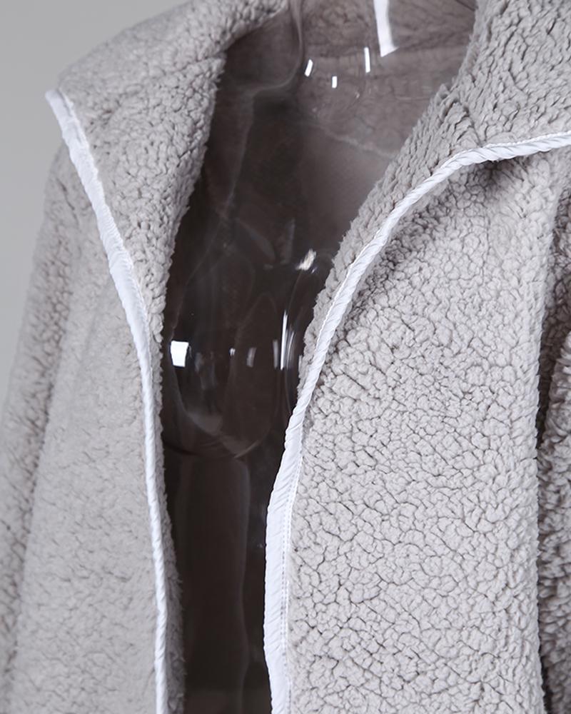 Waterfall Collar Long Sleeve Casual Fluffy Coat