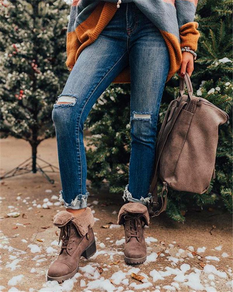 Faux Fur Lined Lace-Up Boots