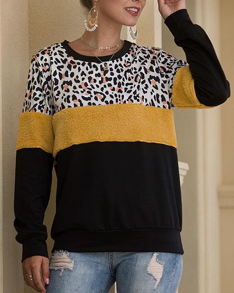 Round Neck Leopard Styleblock Sweatshirt
