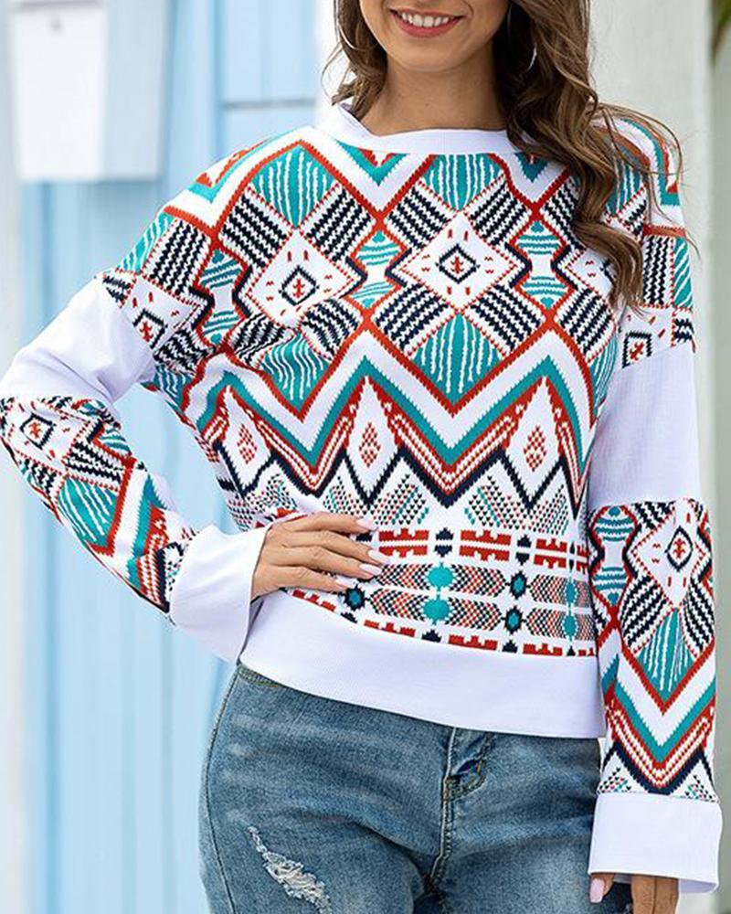 Outlet26 Geometric Print Long Sleeve Top white