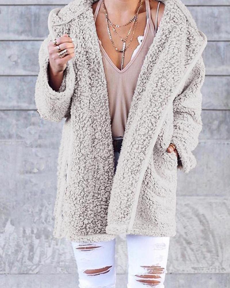 Outlet26 Faux Shearling Open Front Coat Apricot