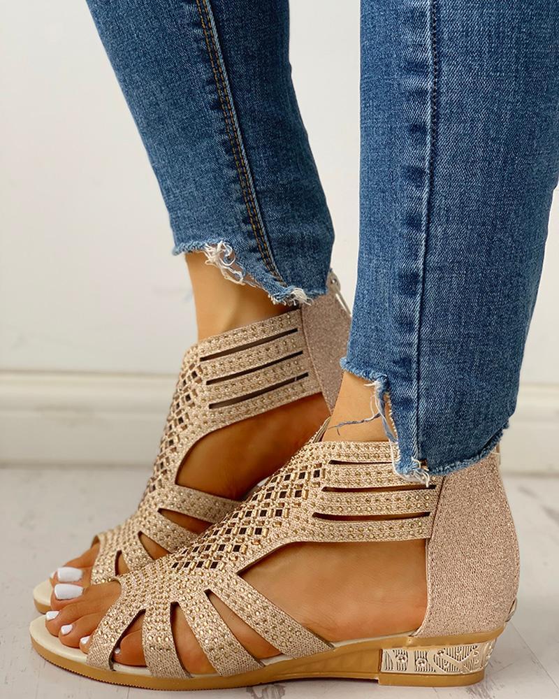 Studded Hollow Out Flat Sandals