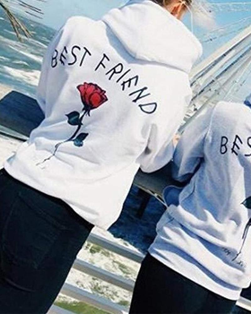 Outlet26 Best Friend Letter Printed Hoodie white