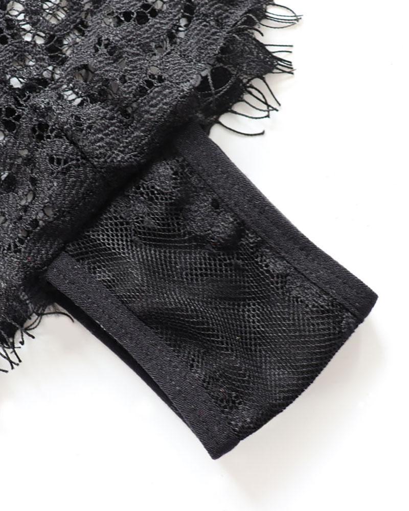 Halter Sheer Mesh Crochet Lace Garter Lingerie Set