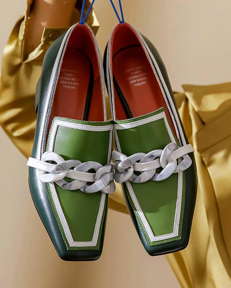 Contrast Color Square Toe Loafers