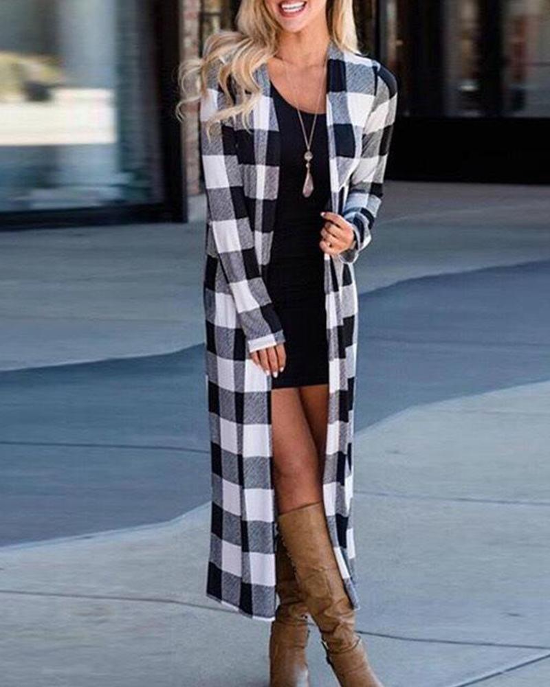 Outlet26 Plaid Open Front Duster Cardigan black