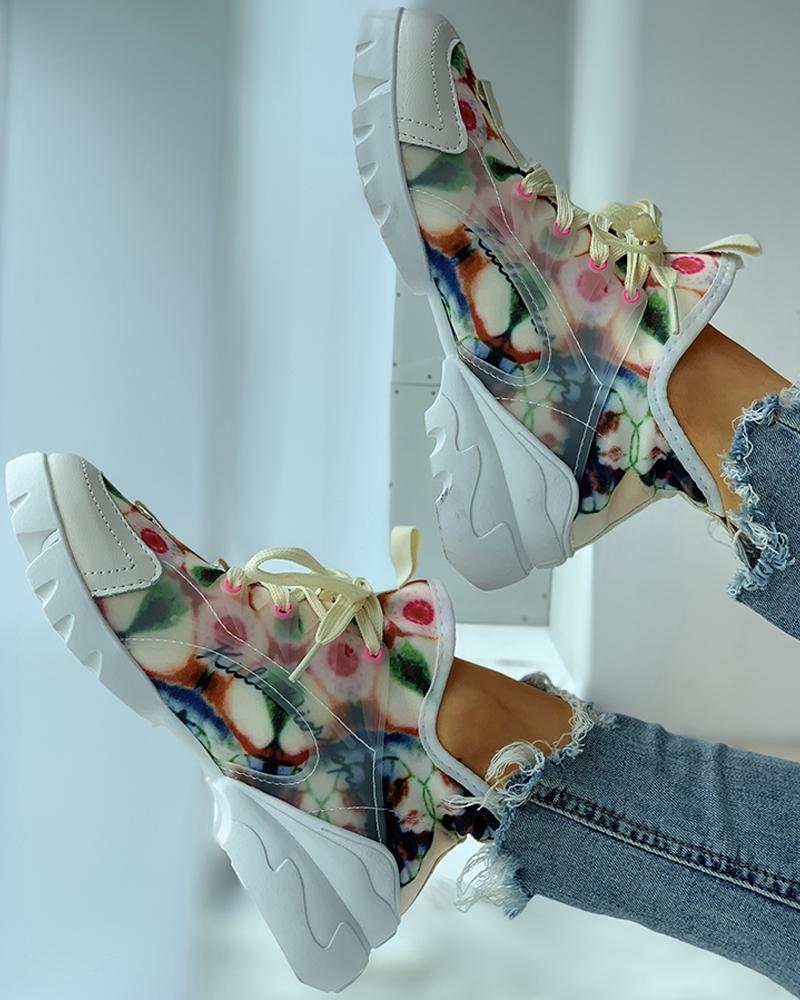 Floral Print Breathable Casual Sneakers