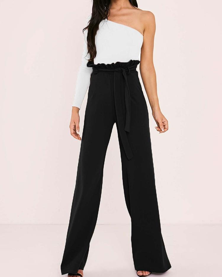 Frills Belted High Waisted Wide Leg Pants