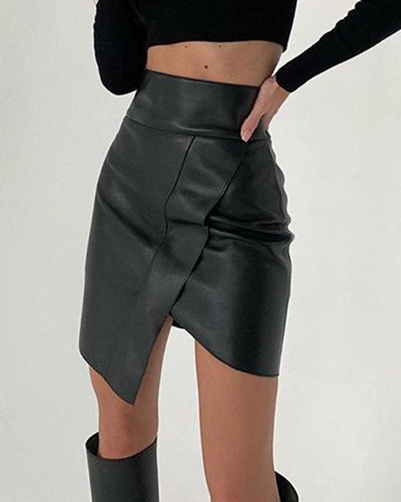 Asymmetric PU Mini Skirt