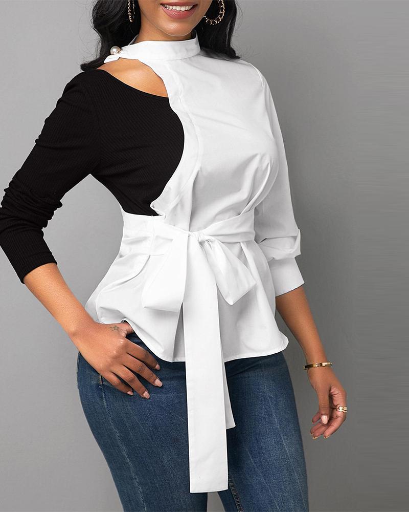 Outlet26 Contrast Color Cut Out Top white