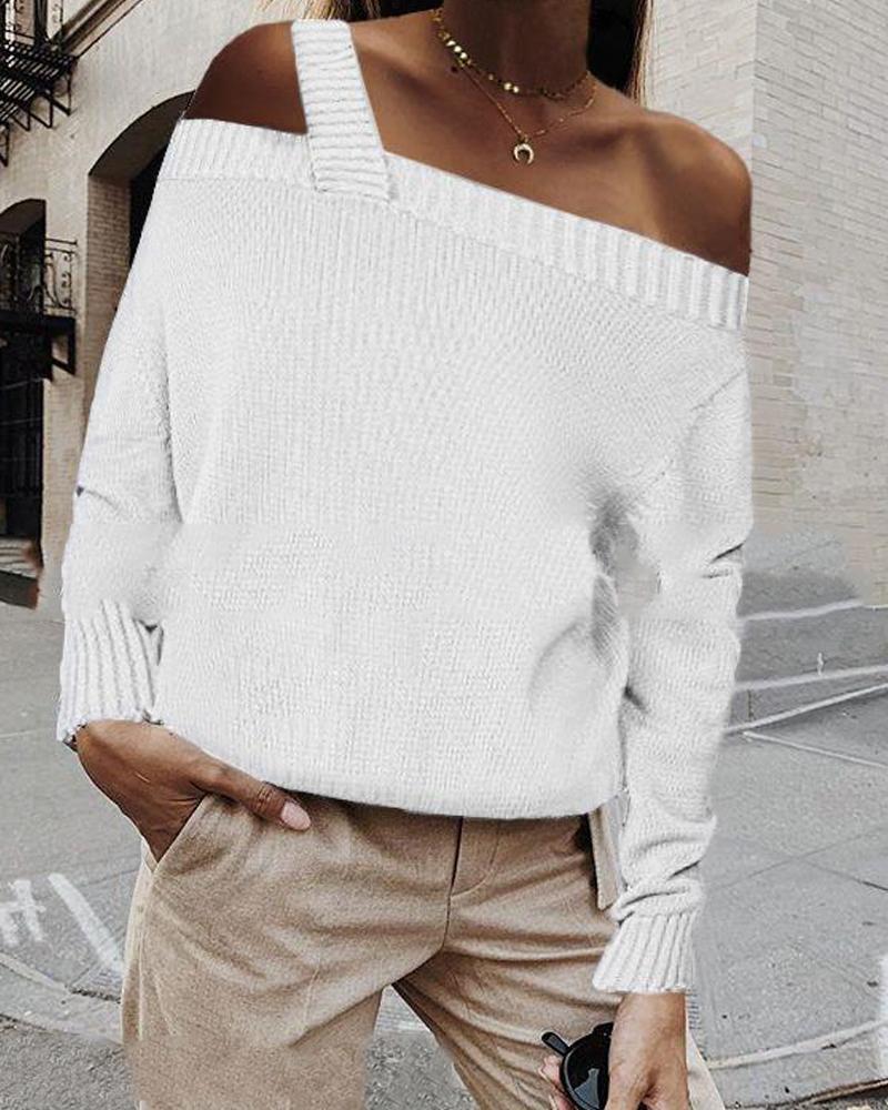 Off Shoulder Strap Knitted Sweater