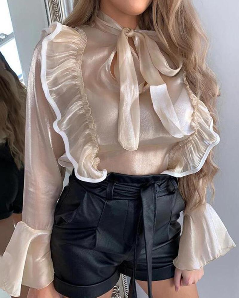 Solid Bell Sleeve Ruffle Top