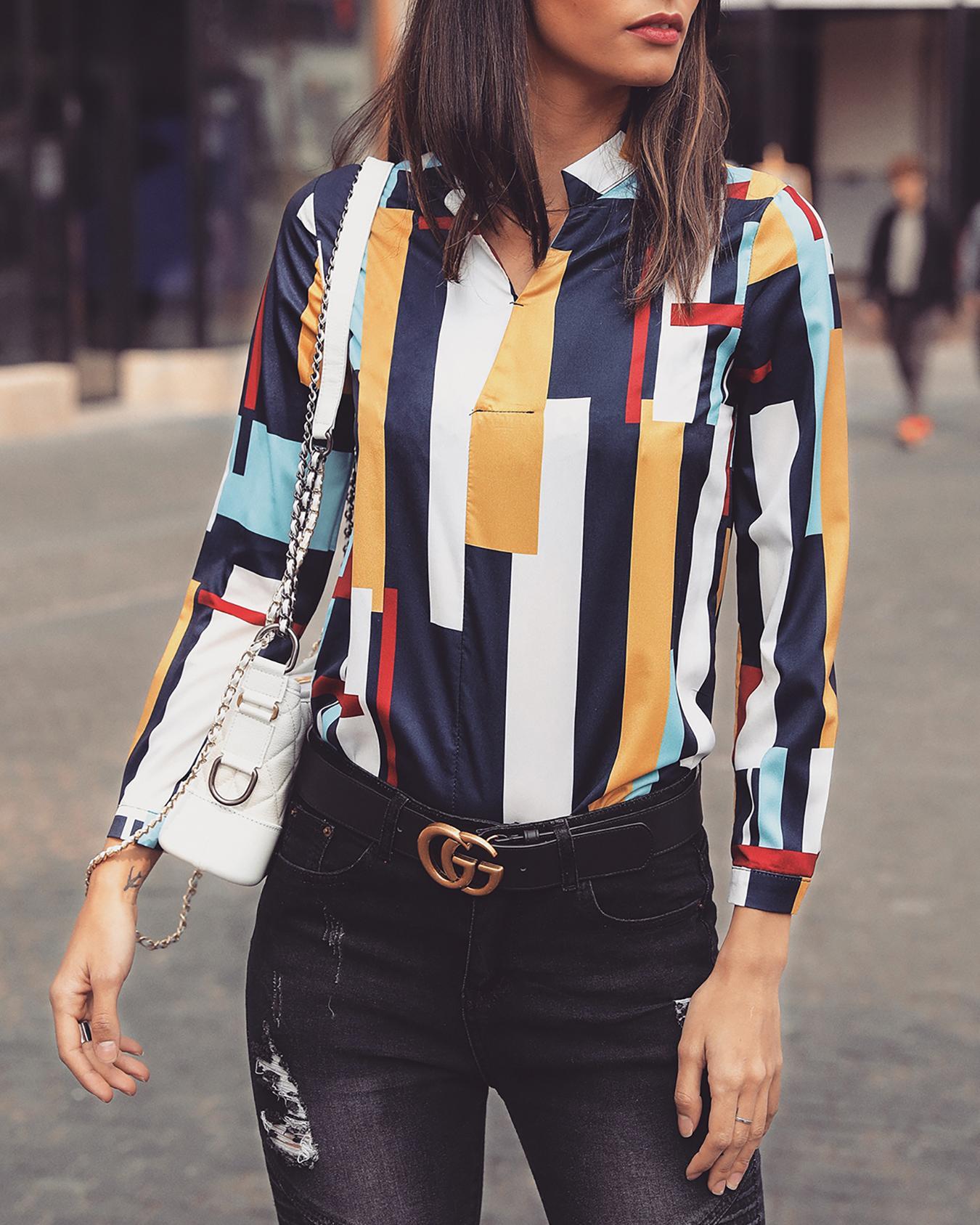 Colorful Striped V-Neck Casual Shirt