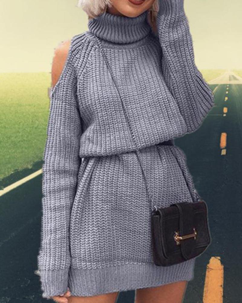 Cold Shoulder Ribbed Knit Sweater Dress