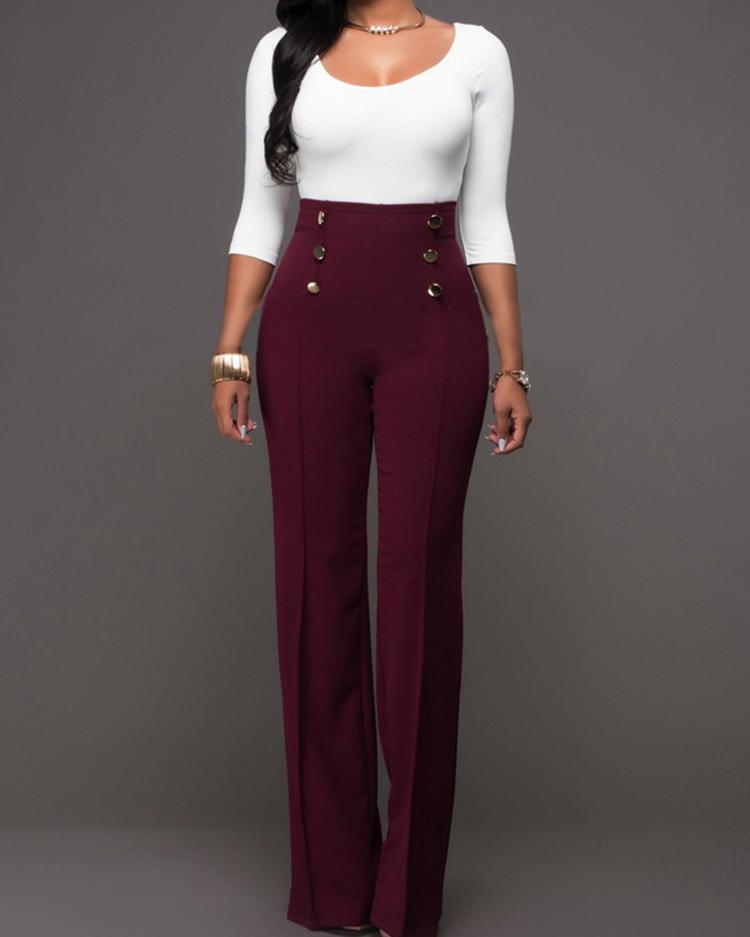 Double-breasted High Waist Wide Leg Pants