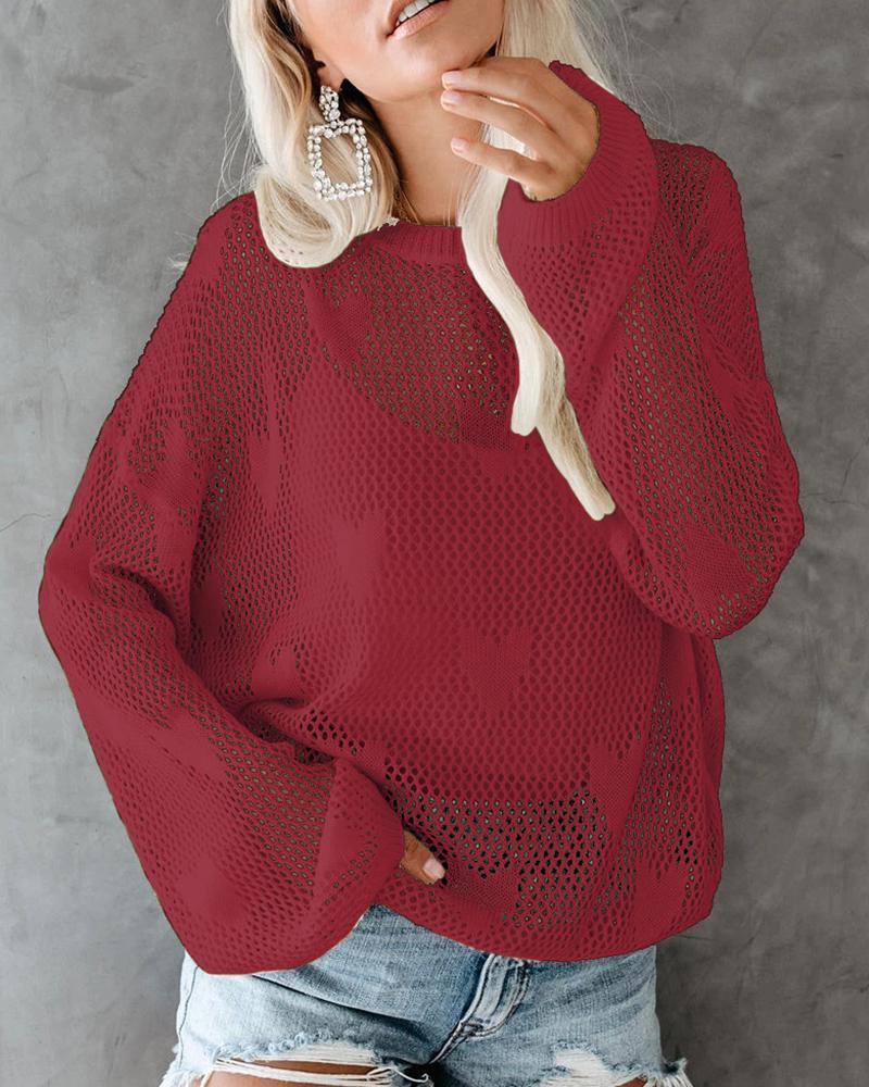 Heart Pattern Loose Knit Sweater